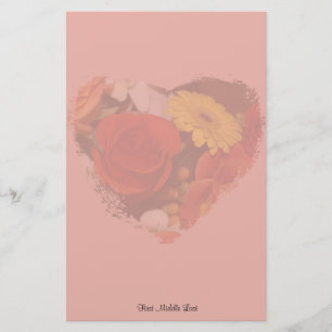 Colourful Bouquet Grunge Heart Floral Custom Stationery