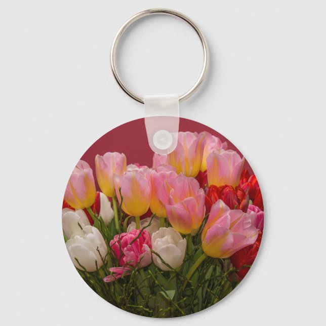 Colourful Bouquet of Tulips Key Ring (Front)