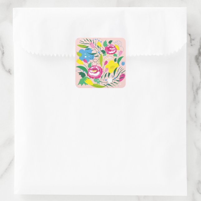 Colourful bouquet. square sticker (Bag)