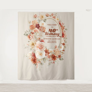 Colourful bouquet terracotta blush 40th birthday tapestry