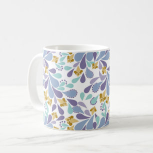 Colourful bouquets of retro flowers on white coffee mug