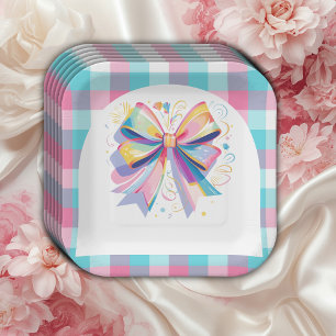 Colourful Bow Baby Shower Paper Plate