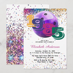 Colourful Bowling 1985 40th Birthday Party Custom Invitation