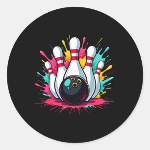 Colourful Bowling Game Day Bowling Cute Colorsplas Classic Round Sticker