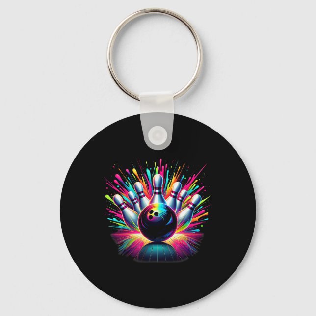 Colourful Bowling Game Day Bowling Cute Vibrant Co Key Ring (Front)