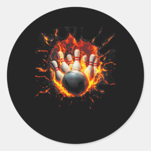 Colourful Bowling Game Day Bowling Flames Ll Classic Round Sticker