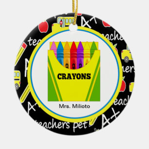 Colourful Box of Crayons Teacher Christmas Ceramic Tree Decoration