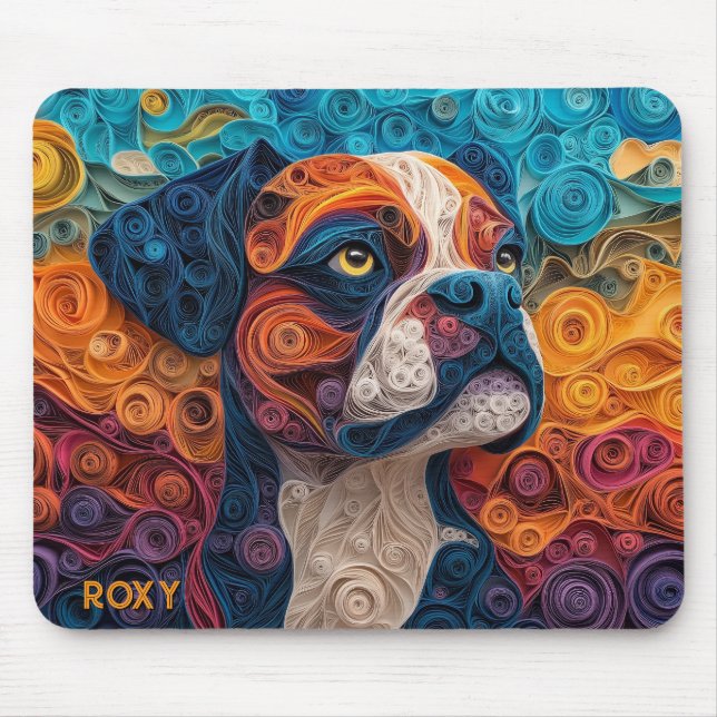 Colourful Boxer Paper Quilling Dog Portrait Mouse Pad (Front)