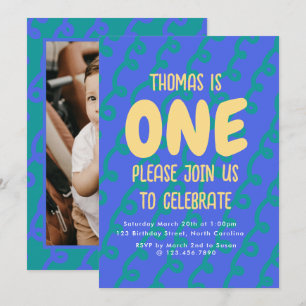 Colourful Boy Any Age Bold Doodles Birthday Photo Invitation