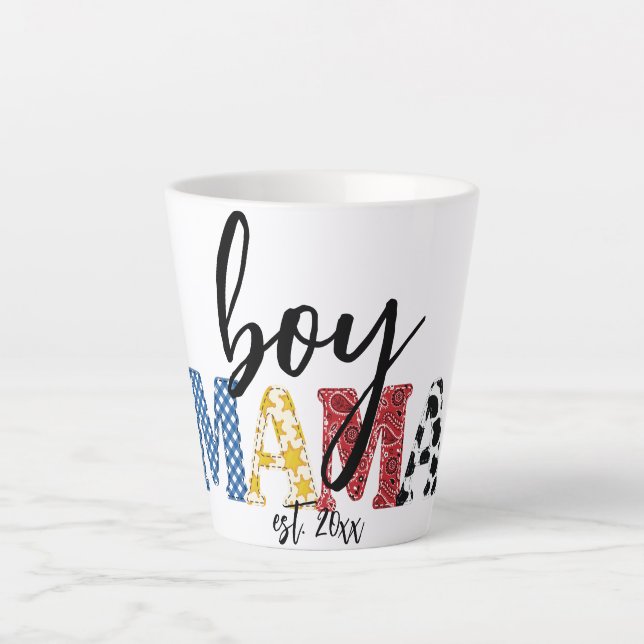 Colourful Boy Mama Est Date Cuntry Rodeo Mum Latte Mug (Front)