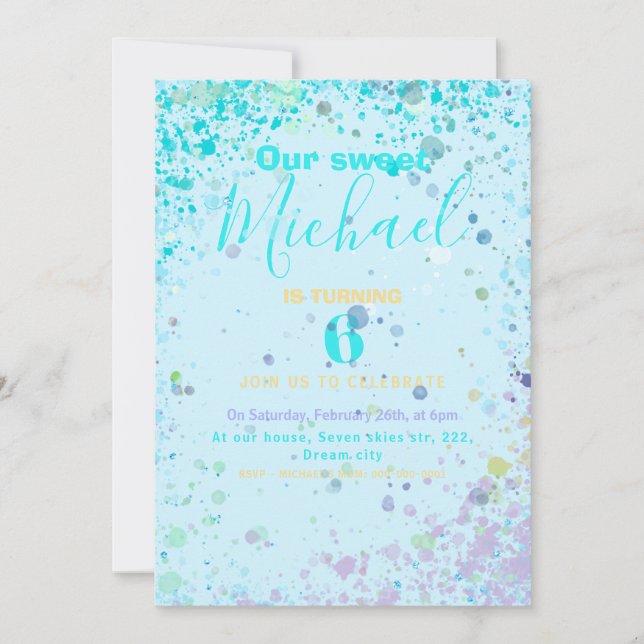 Colourful boy's birthday party invitation (Front)