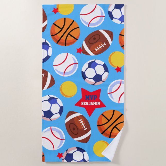 Colourful Boys Personalised Multi Sport Beach Towel (Front)