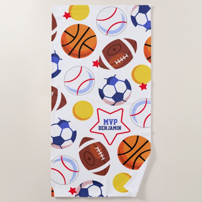 Colourful Boys Personalised Multi Sport Beach Towel (Front)