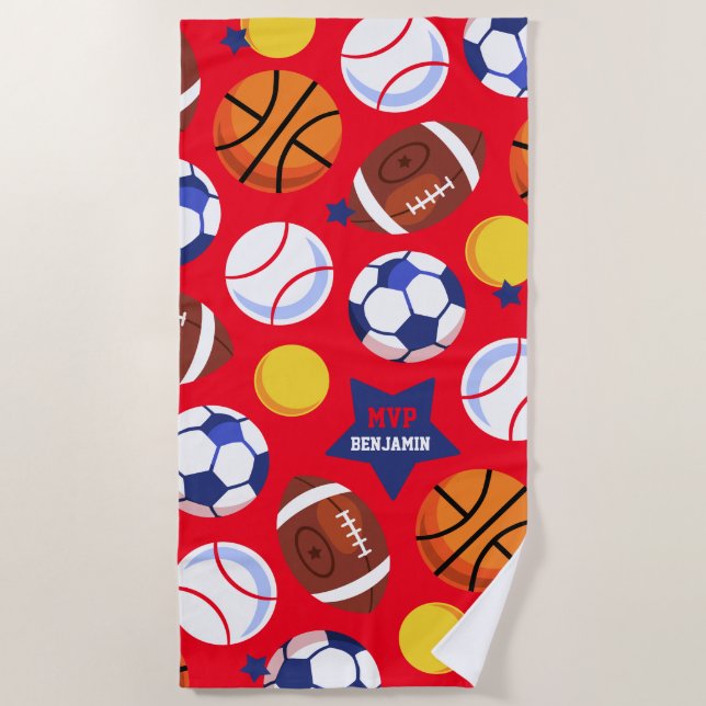 Colourful Boys Personalised Multi Sport Beach Towel (Front)
