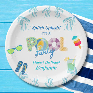 Colourful Boy's Swimming Pool Birthday Party  Paper Plate