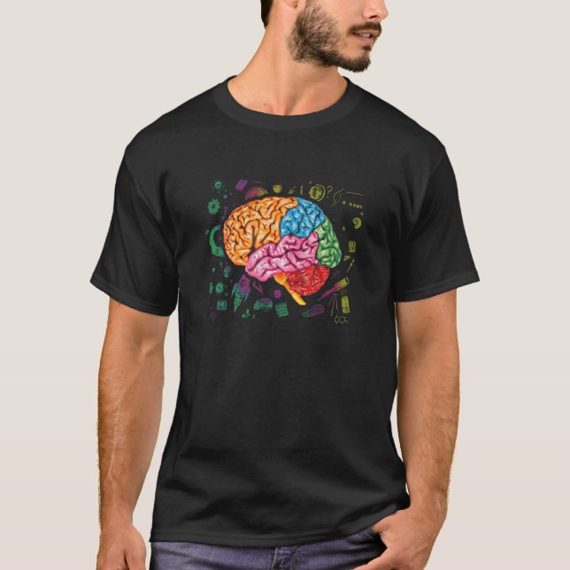 Colourful Brain Science And Neuroscience Neurologi T-Shirt (Front)
