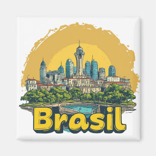 Colourful Brasília Cityscape With Modernist Skylin Magnet