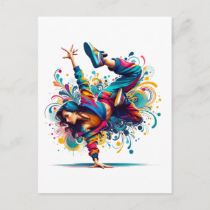 Colourful Breakdance Girl Urban Design Postcard