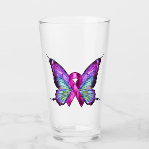 Colourful Breast Cancer Awareness Butterfly Glass