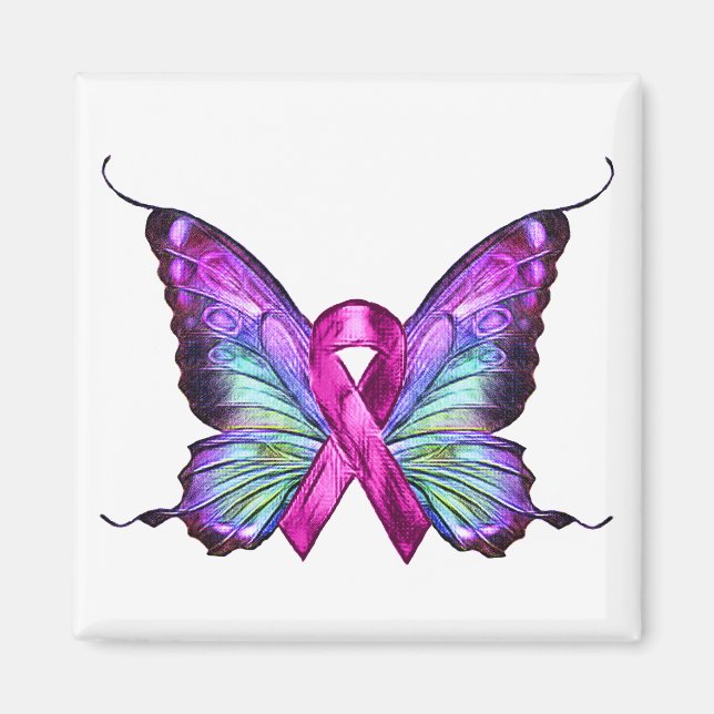 Colourful Breast Cancer Awareness Butterfly Magnet (Front)