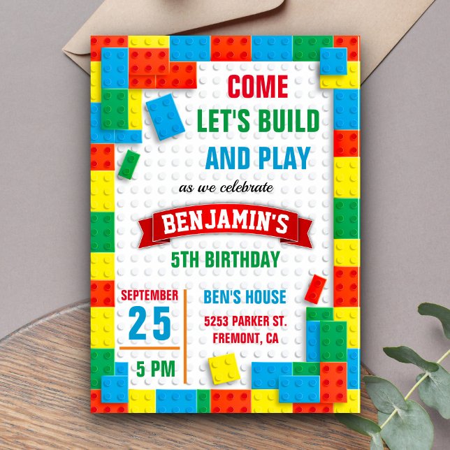 Colourful Bricks Building Blocks Birthday Party Invitation (Creator Uploaded)