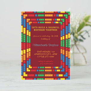 Colourful Bricks Building Blocks Birthday Party  Invitation