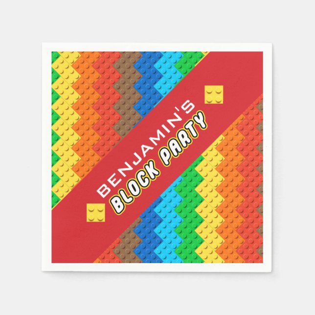 Colourful Bricks Building Blocks Birthday Party To Napkin (Front)