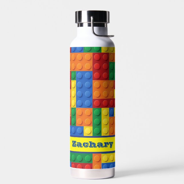 Colourful Bricks Building Blocks Personalised Water Bottle (Left)
