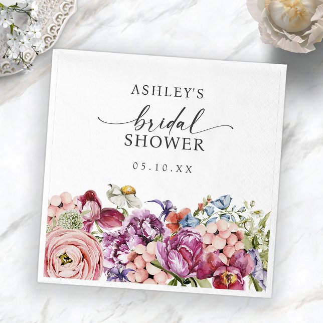 Colourful Bridal Shower Napkin (Bright Jewel Tone Colorful Floral Bridal Shower Napkins by Painted Paperie
)