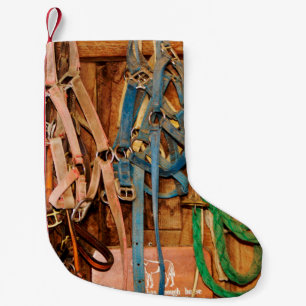 Colourful Bridleshorse,tack,animals,barn,blue,brid Small Christmas Stocking