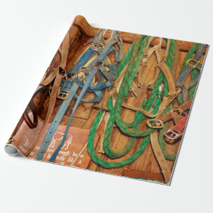 Colourful Bridleshorse,tack,animals,barn,blue,brid Wrapping Paper