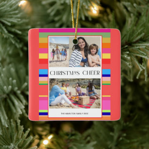 Colourful Bright 4 photo Modern Christmas Ceramic Ornament