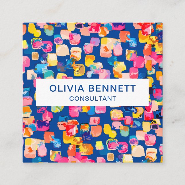 Colourful Bright Abstract Square Business Card (Front)