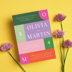 Colourful Bright and Bold Orange and Pink Wedding Invitation