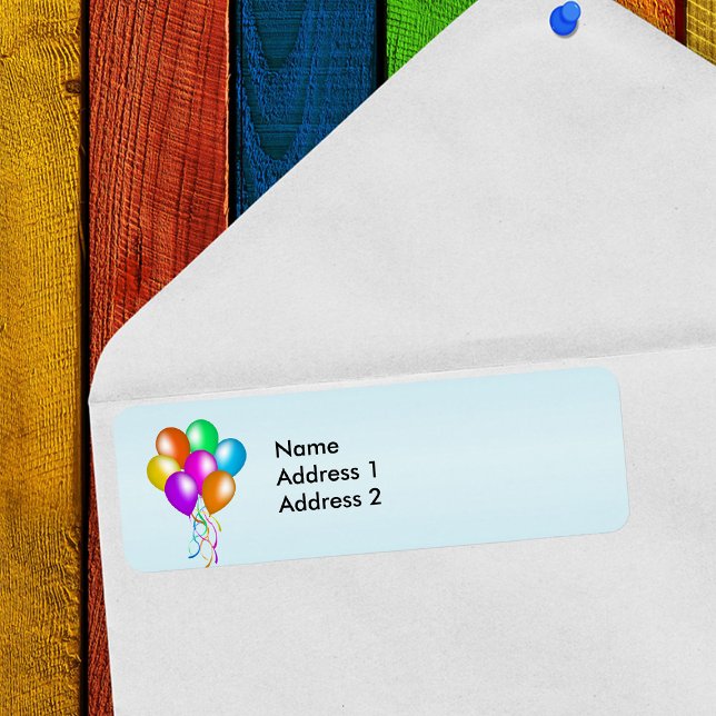 Colourful Bright Bunch of Balloons (Bright bunch colourful balloons streamers on blue return address labels.)
