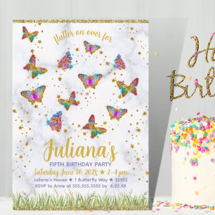 Colourful Bright Butterfly Birthday Party  Invitation