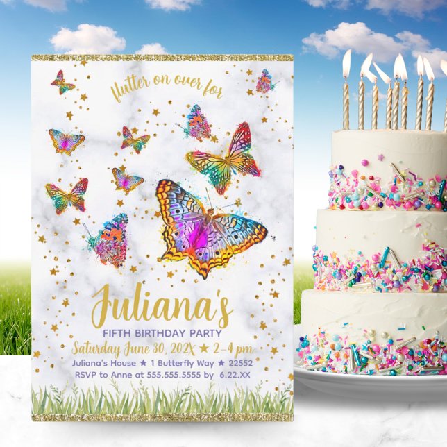 Colourful Bright Butterfly Birthday Party  Invitation (Colorful Bright Butterfly Birthday Party Invitation)