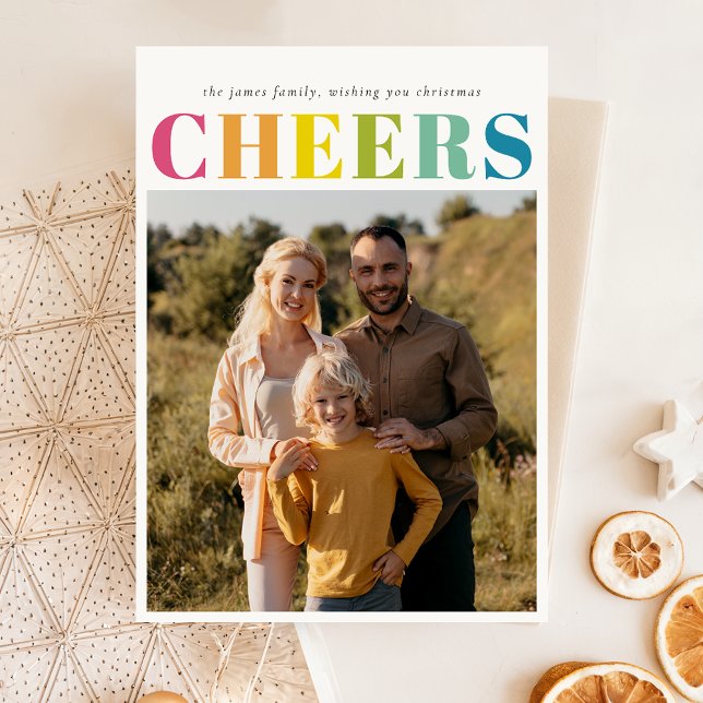 Colourful Bright Cheers Christmas Photo Holiday Postcard (Creator Uploaded)