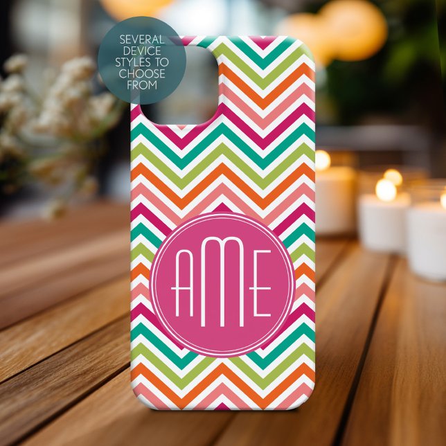 Colourful Bright Chevrons with Custom Monogram Case-Mate iPhone Case (Personalized Phone Case with Monogram)