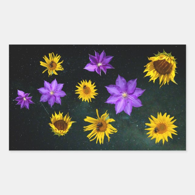 Colourful Bright Cut Out Flowers Rectangular Stick Sticker (Front)