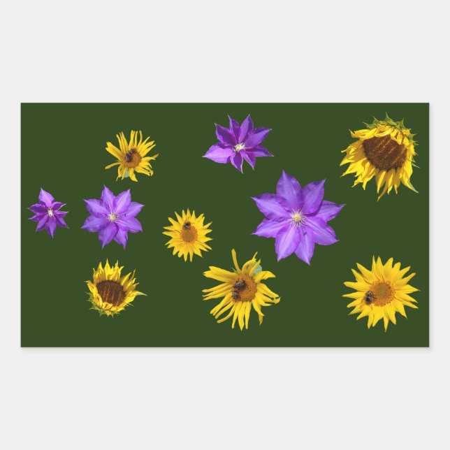 Colourful Bright Cut Out Flowers Rectangular Sticker (Front)