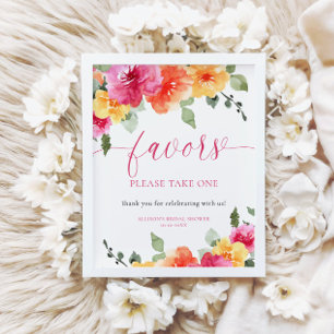 Colourful bright floral bridal shower favours sign