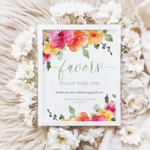 Colourful bright floral bridal shower favours sign