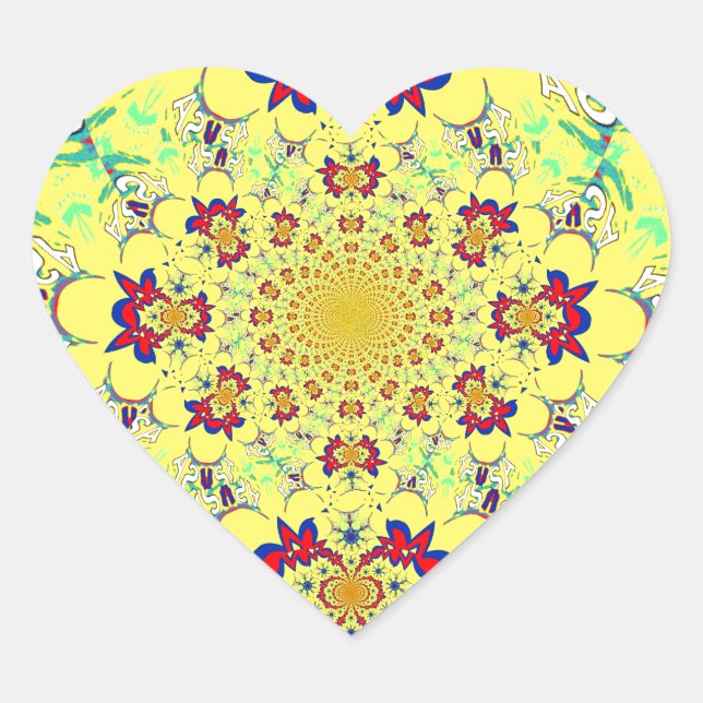 Colourful Bright Floral Damask Design Art Print Heart Sticker (Front)