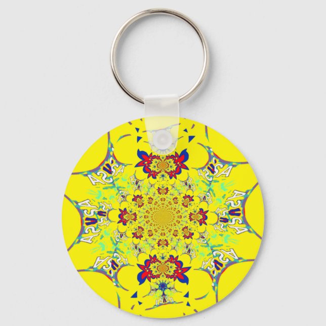 Colourful Bright Floral Damask Design Art Print Key Ring (Front)