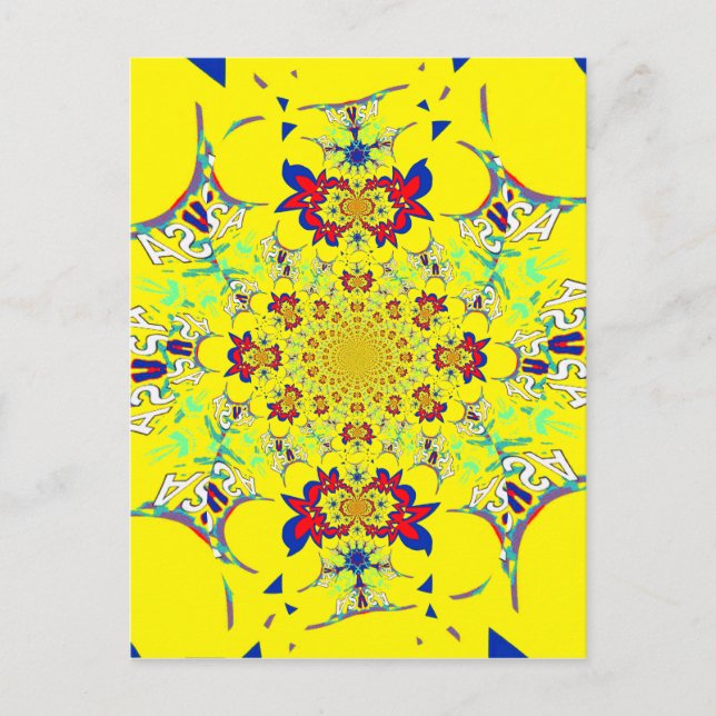 Colourful Bright Floral Damask Design Art Print Postcard (Front)
