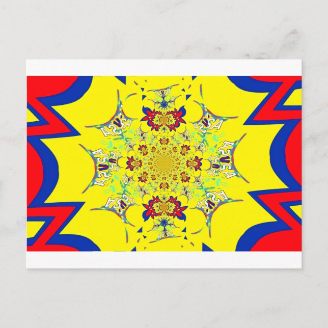 Colourful Bright Floral Damask Design Art Print Postcard (Front)