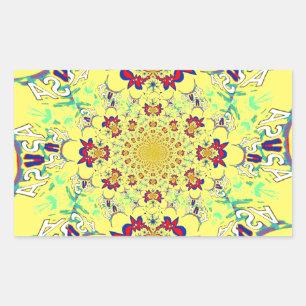 Colourful Bright Floral Damask Design Art Print Rectangular Sticker