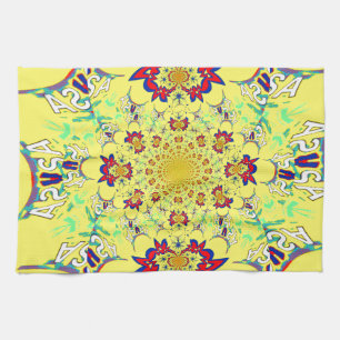 Colourful Bright Floral Damask Design Art Print Tea Towel