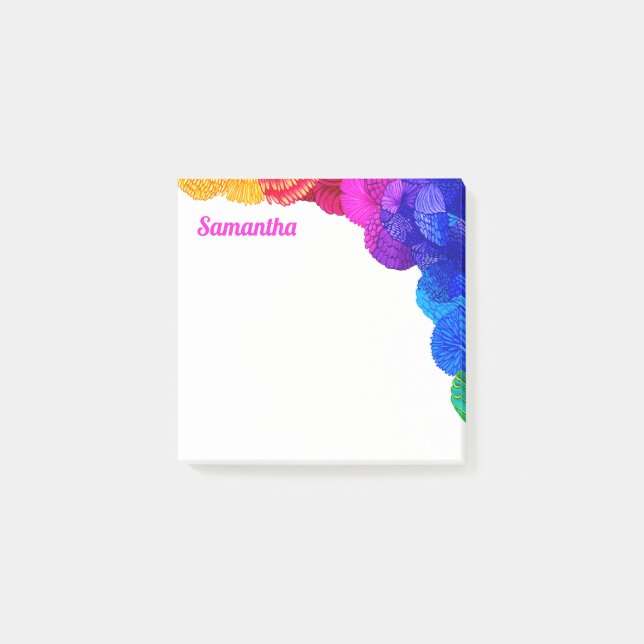 Colourful Bright Floral Pattern Personalised Post-it Notes (Front)